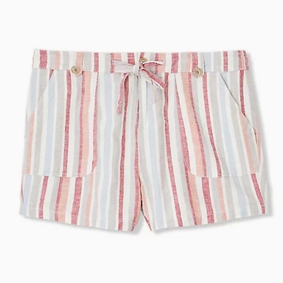 NWT Torrid Drawstring Short In Linen Multi Stripe Pink/White - Picture 4 of 10